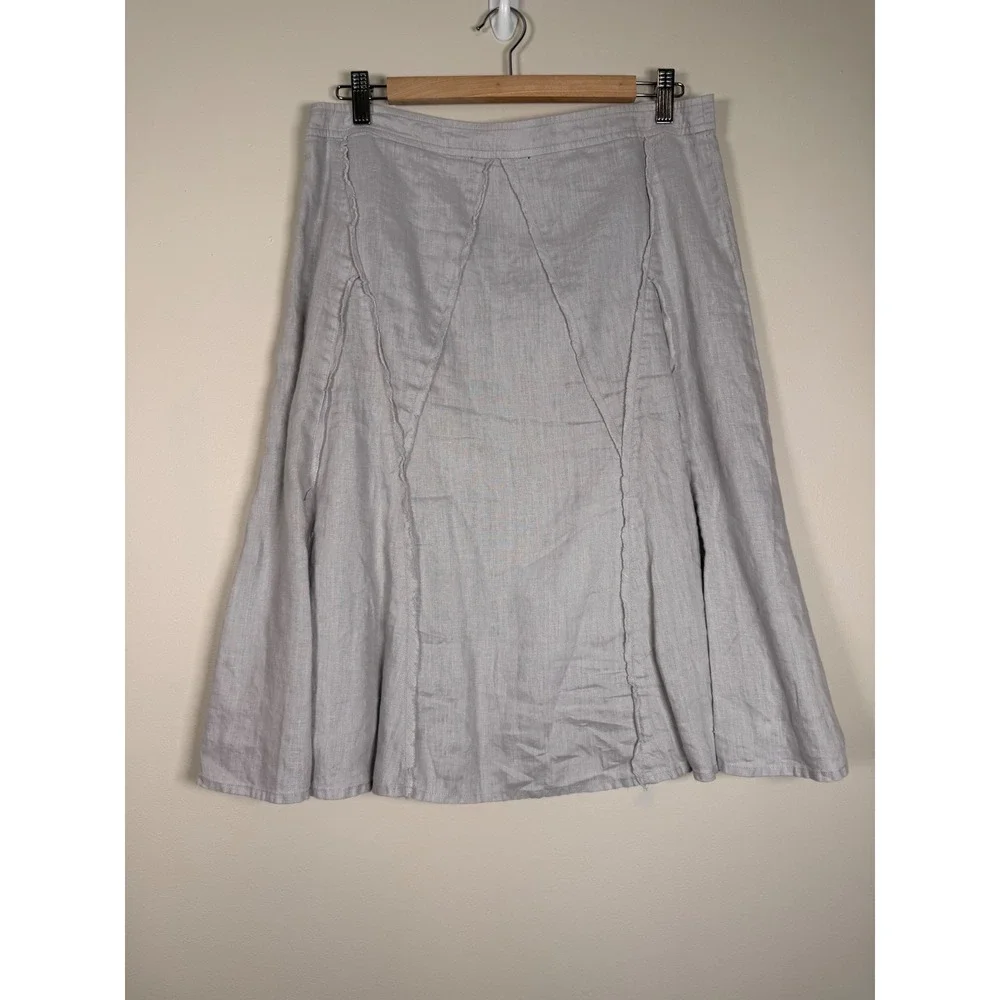 Peruvian Connection 100% Linen A Line Midi‎ Skirt Light Gray Size 10